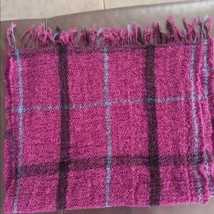 Pink and Black Plaid Fringed Scarf